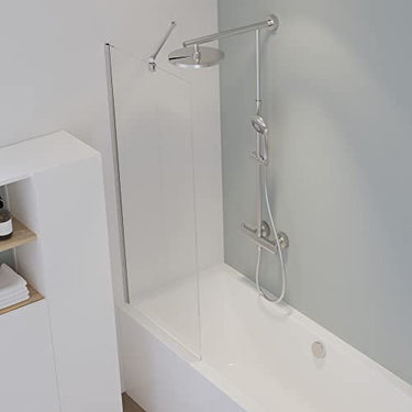 Schulte feststehende Duschabtrennung auf Badewanne, 140 x 70 cm, 5 mm Sicherheitsglas ESG Klar hell, Alu-natur, fixe Badewannenfaltwand, D1611-F-1-50 im Sale